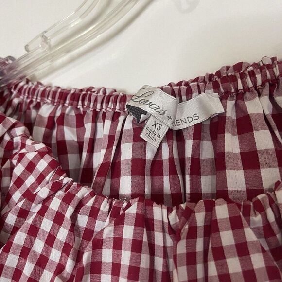 LOVERS + FRIENDS red plaid off shoulder ruffle blouse top size XS - Picture 3 of 4